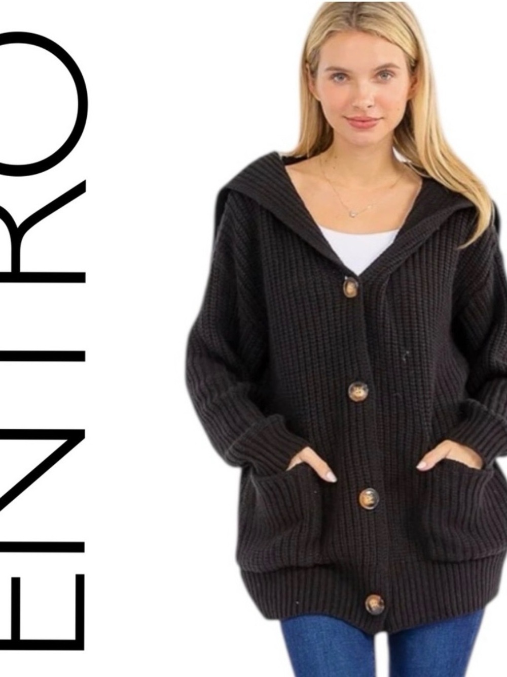 083:  ENTRO NWT SWEATER CARDIGAN BLACK (C)